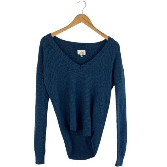 Aritzia Wilfred Galois Silk Cashmere V Neck Sweater Blue Teal Pullover US XXS - Picture 1 of 8